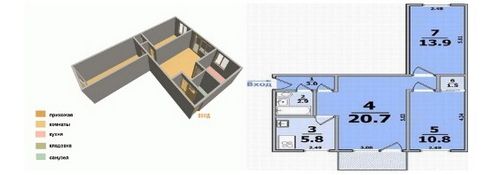 Планировка распашонка трехкомнатной квартиры в "Хрущевке"